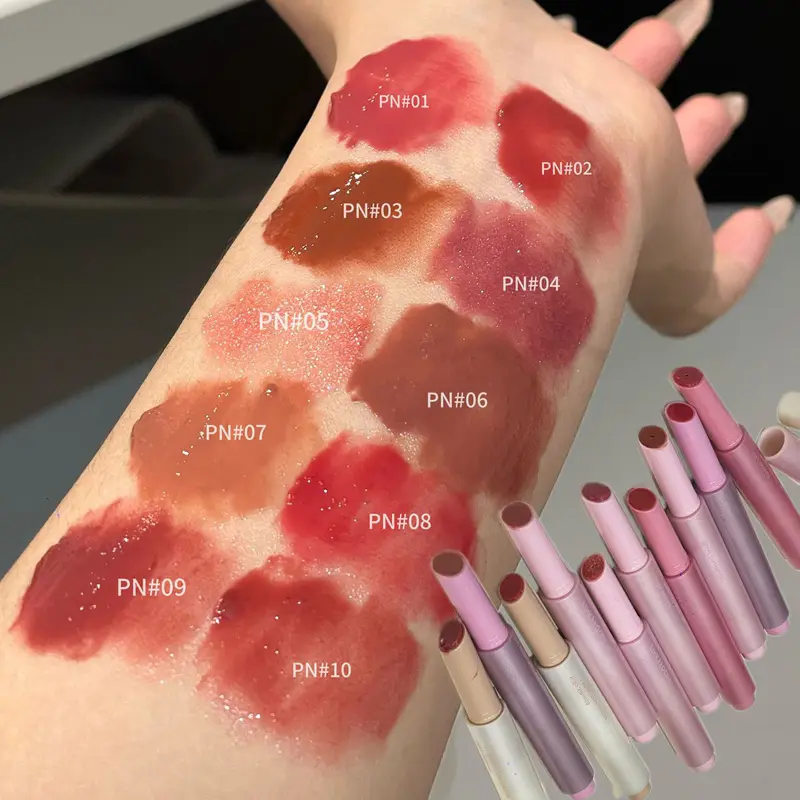 Peach Shimmering Solid Lip Gloss Transparent Crystal Plumping Lipstick Pen Moisturizing Mirror Toot Glass Lip Glaze Makeup