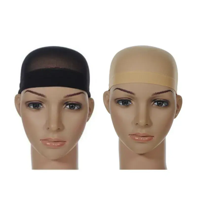 2pcs/Bag Top Stocking Wig Cap Hair Net For Weave Hair Wig Nets Black Beige Stretch Mesh Close End Skin Breathable Wig Cap
