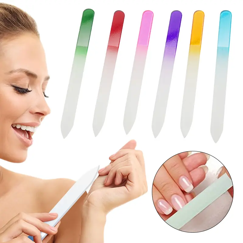 6pcs/set Colorful Crystal Glass Sanding Polishing Nail Files Transparent Nail File Grinding Nail Art Equipment Manicure Tool