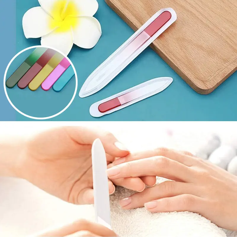 6pcs/set Colorful Crystal Glass Sanding Polishing Nail Files Transparent Nail File Grinding Nail Art Equipment Manicure Tool