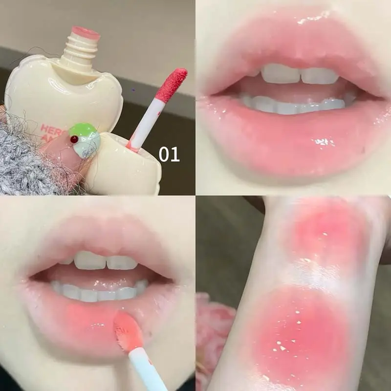 Water Glossy Mirror Lip Glaze Strawberry Jelly Lip Tint Juicy Shine Natural Brightening Non-Stick Long-lasting Lip Stain Makeup