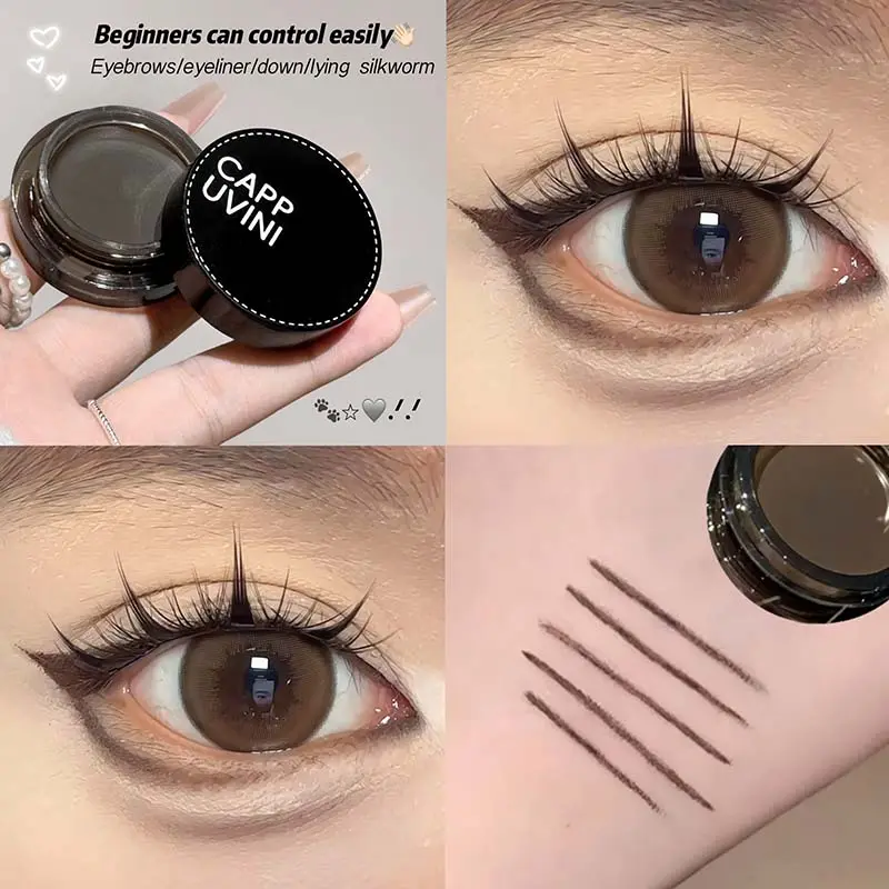 Velvety Black Cream Eyeliner Gel Multi-Use Waterproof Lasting Non Smudging Matte Brown Easy Wear Eyebrow Tint Makeup With Brush