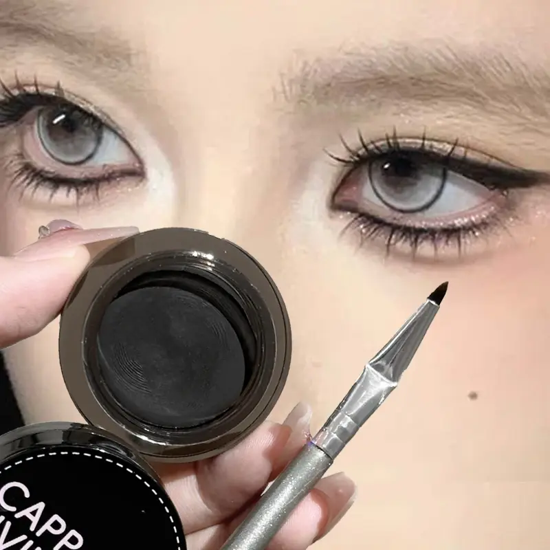 Velvety Black Cream Eyeliner Gel Multi-Use Waterproof Lasting Non Smudging Matte Brown Easy Wear Eyebrow Tint Makeup With Brush