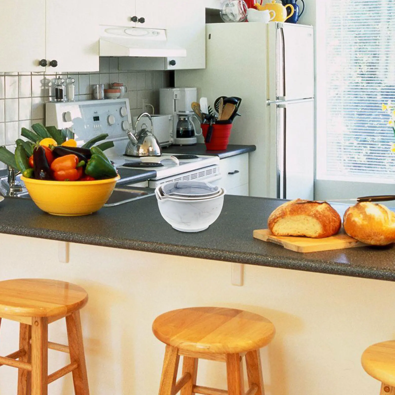 3 Pcs Fruit Salad Mixing Salad PP Unbreakable Storage Vegetable Bowl Food Storage Bowl Fruit Vegetable