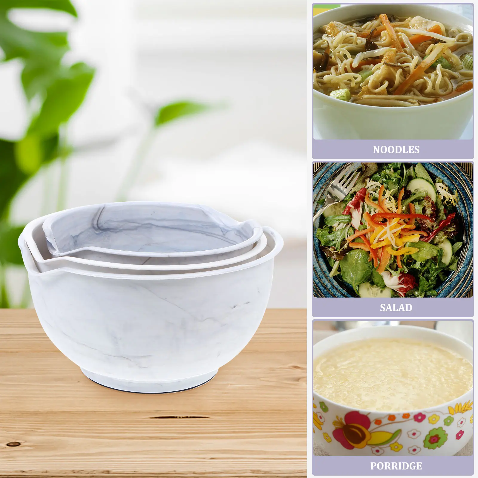 3 Pcs Fruit Salad Mixing Salad PP Unbreakable Storage Vegetable Bowl Food Storage Bowl Fruit Vegetable