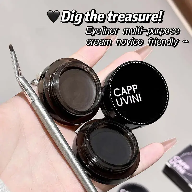 Velvety Black Cream Eyeliner Gel Multi-Use Waterproof Lasting Non Smudging Matte Brown Easy Wear Eyebrow Tint Makeup With Brush