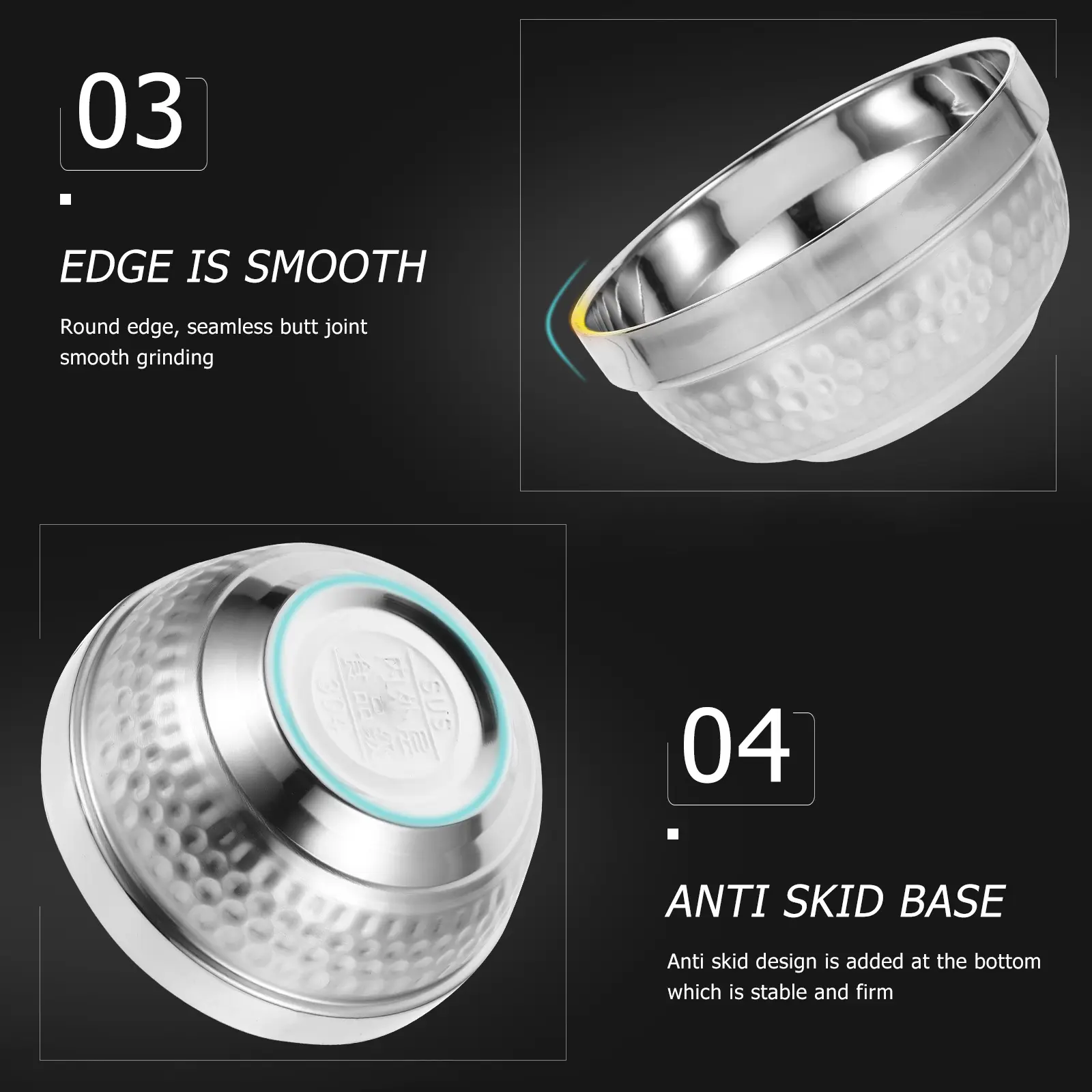 2Pcs Double Layer Insulation Stainless Steel Soup Salad Bowls Kitchen Containers Long Lasting Use Storing Food