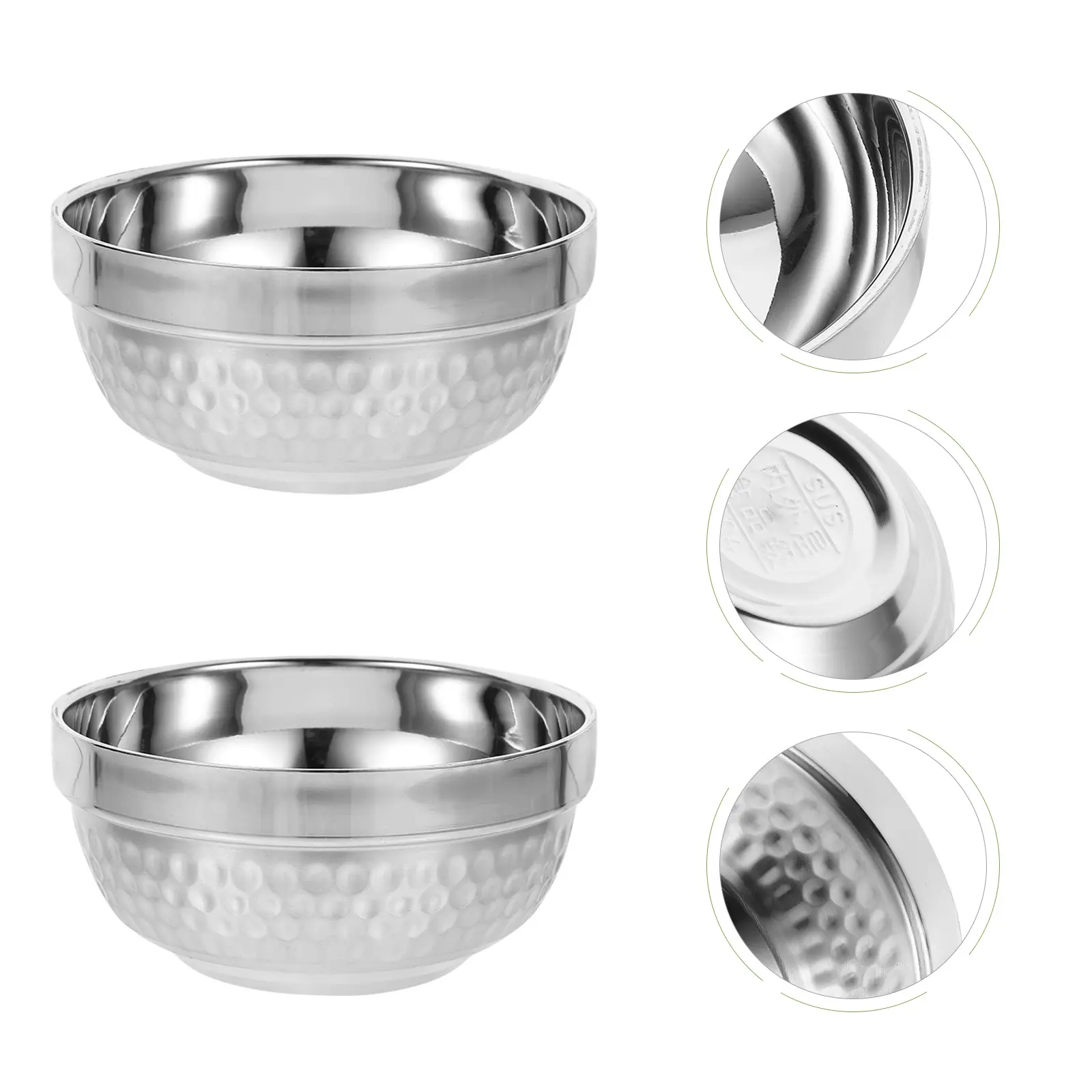 2Pcs Double Layer Insulation Stainless Steel Soup Salad Bowls Kitchen Containers Long Lasting Use Storing Food