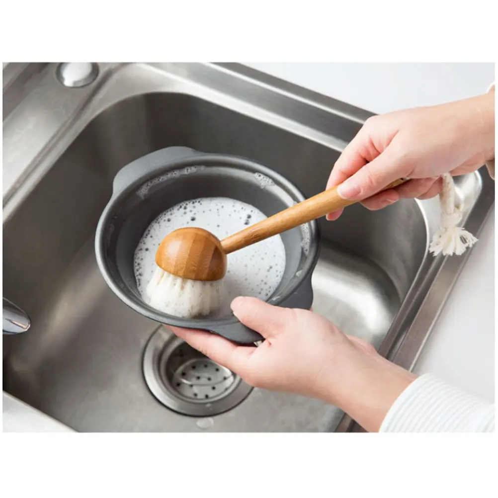 Bamboo Cleaning Brush Kitchen Tools Dishwasher Scrubber Wok Pan Washer Reusable Wash Easily Sisal Hemp Vegetables Fruit Tool
