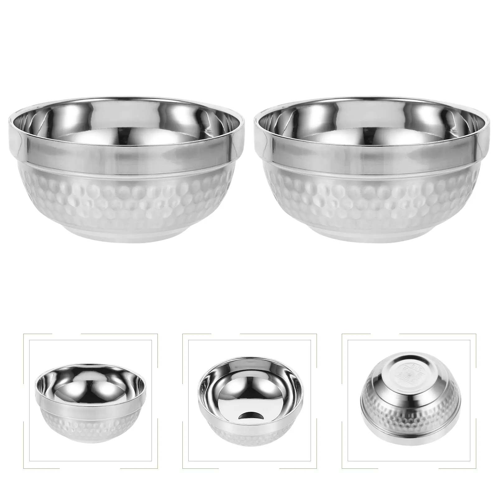 2Pcs Double Layer Insulation Stainless Steel Soup Salad Bowls Kitchen Containers Long Lasting Use Storing Food