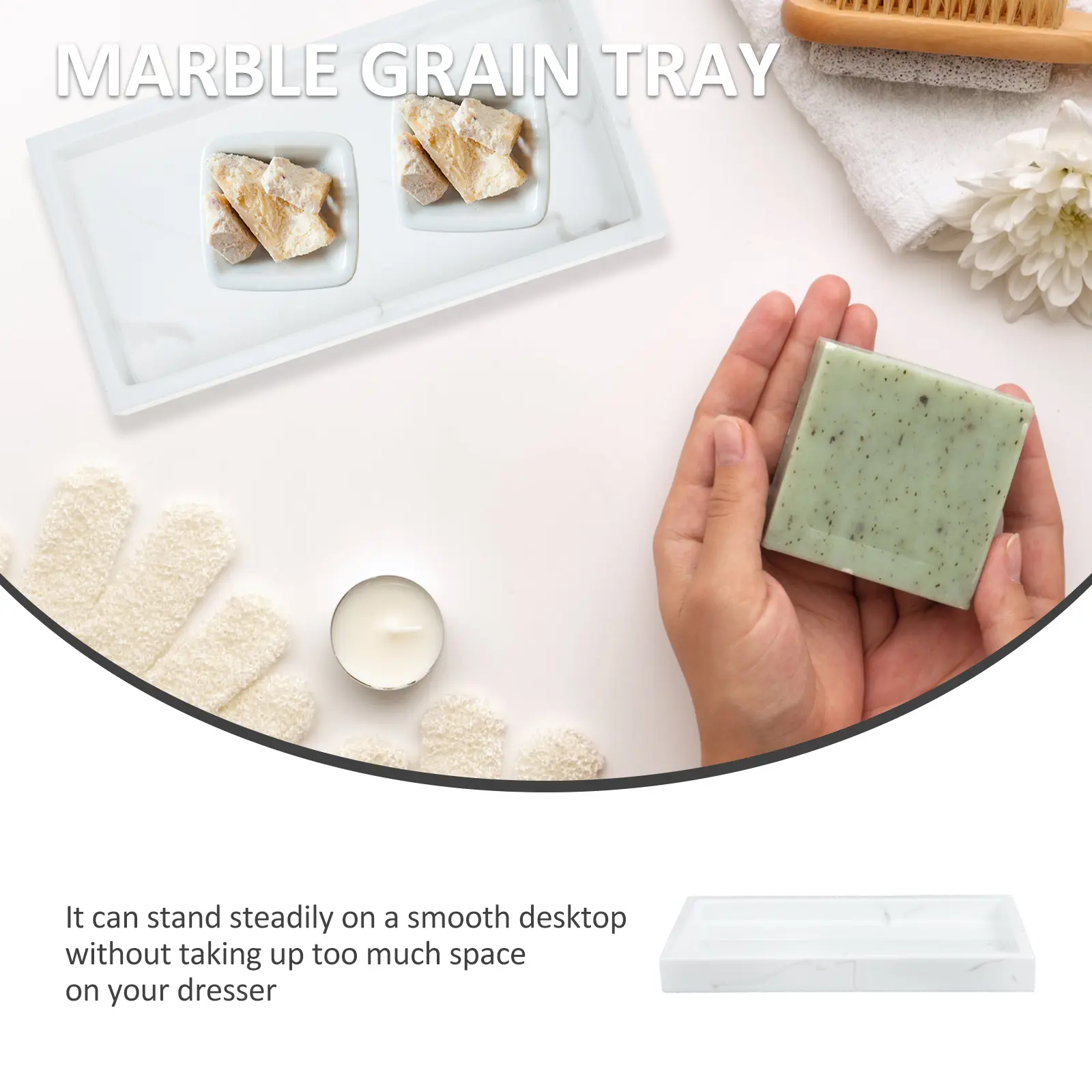 Marble Grain Tray Ink White Random Pattern High Grade Material Smooth Surface Bathroom Vanity Countertop Toiletries Resin
