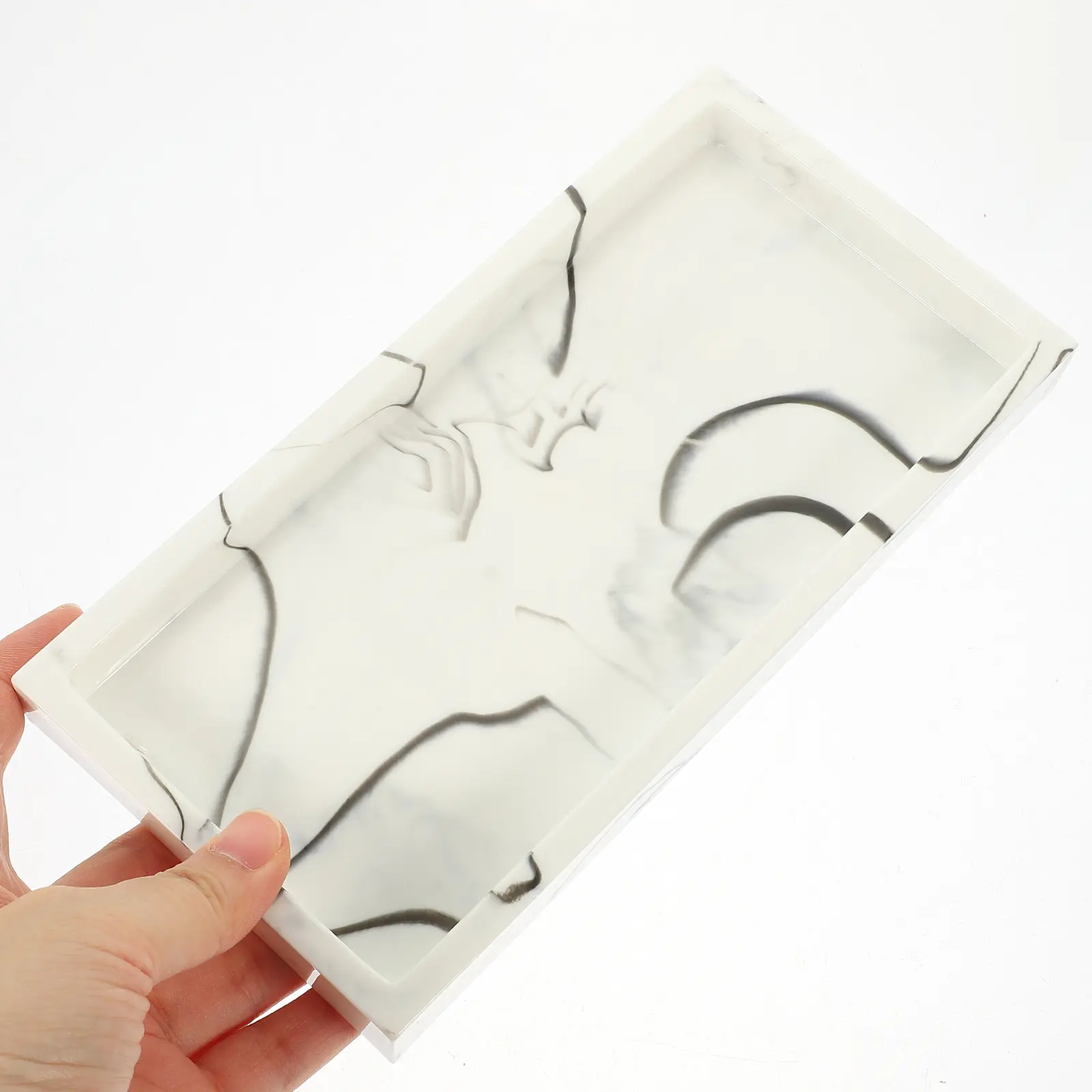 Marble Grain Tray Ink White Random Pattern High Grade Material Smooth Surface Bathroom Vanity Countertop Toiletries Resin