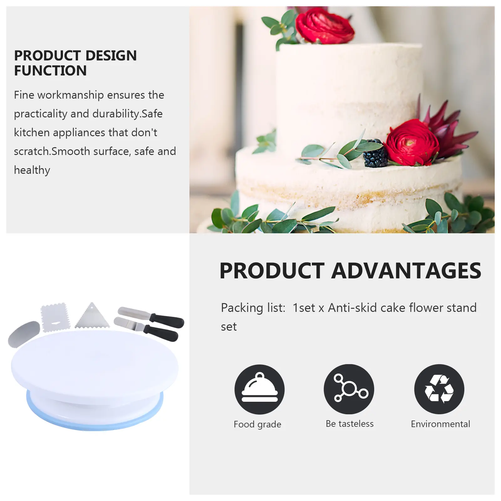 1 set Cake Turntable Scrapers Baking Accessories DIY Tools Smooth Surface Easy Cake Diy Tools Clean DurabilityCake