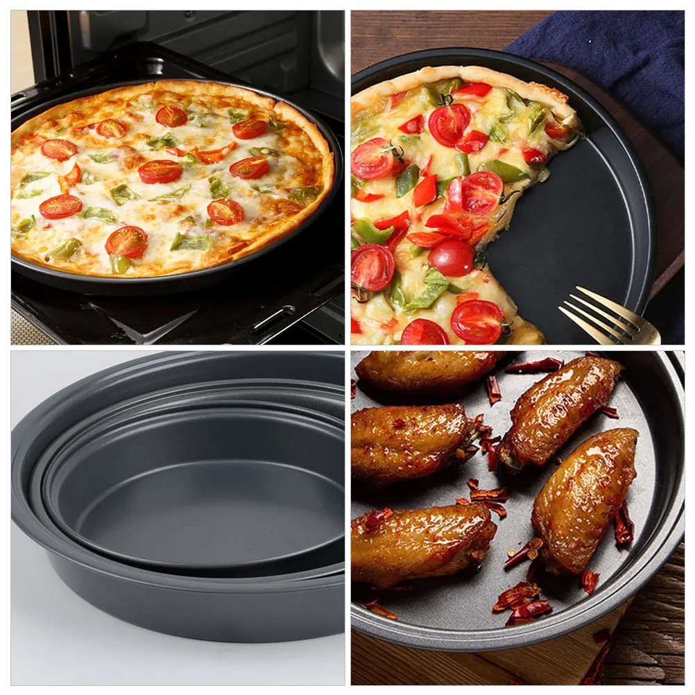 2 Pcs Steel Baking Tray 21 5cm 16 5cm Round Cake Pan Pizza Plate Kitchenware High Temperature Resistance Pan High Temp