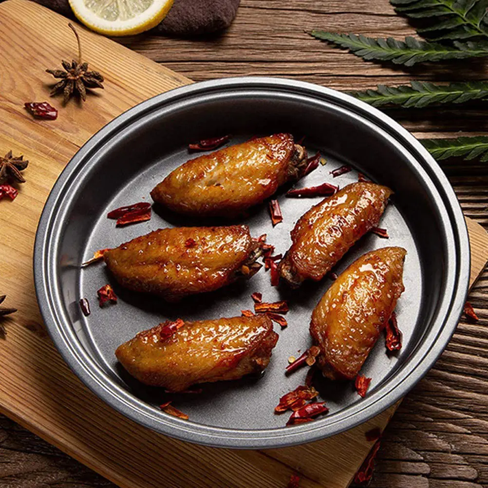 2 Pcs Steel Baking Tray 21 5cm 16 5cm Round Cake Pan Pizza Plate Kitchenware High Temperature Resistance Pan High Temp