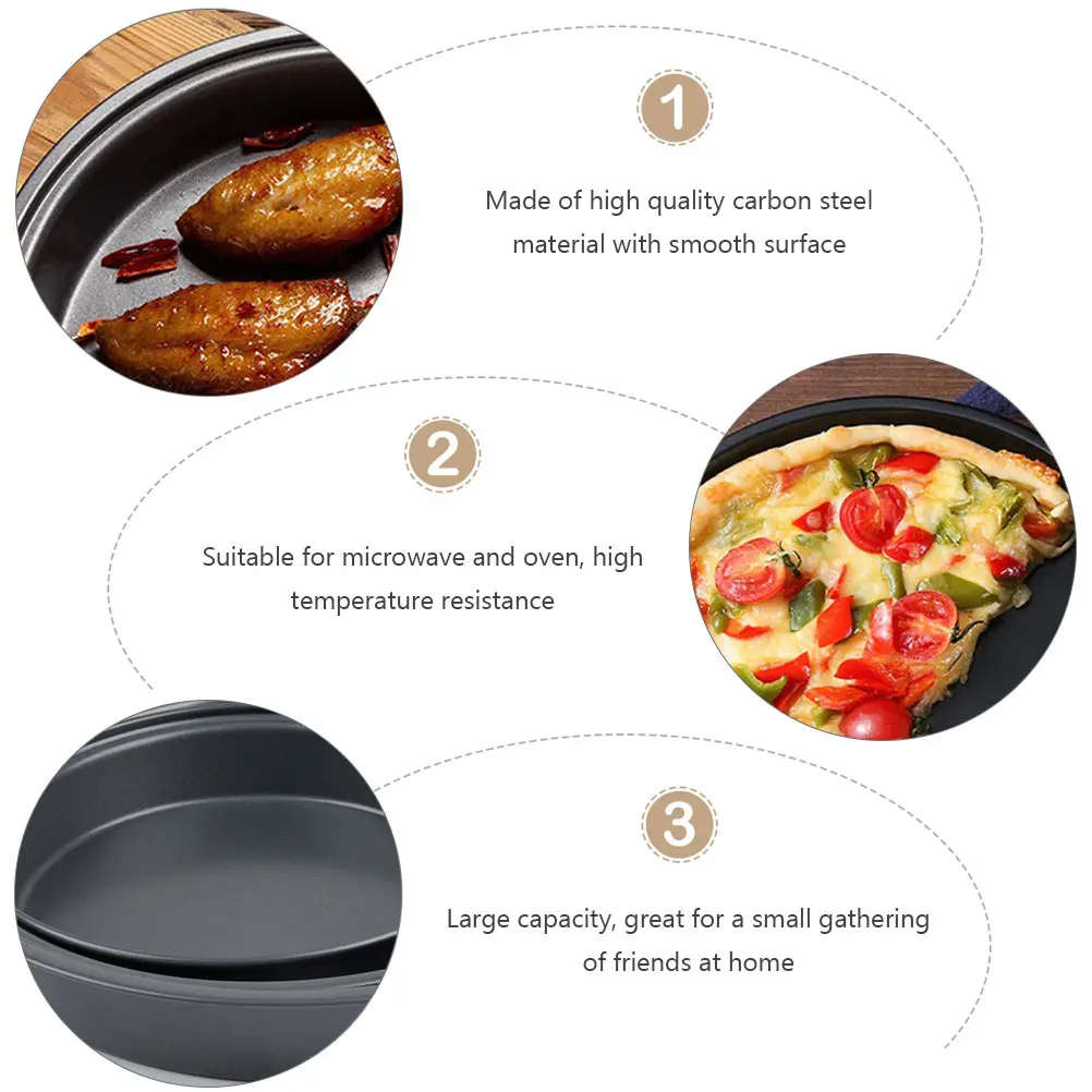2 Pcs Steel Baking Tray 21 5cm 16 5cm Round Cake Pan Pizza Plate Kitchenware High Temperature Resistance Pan High Temp