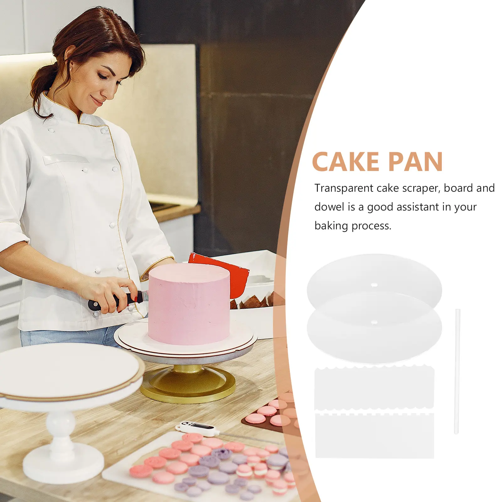 Multi functional Cake Pan Set Acrylic Board Transparent Scraper Dowel Easy Clean Baking Tools Shaping Disc