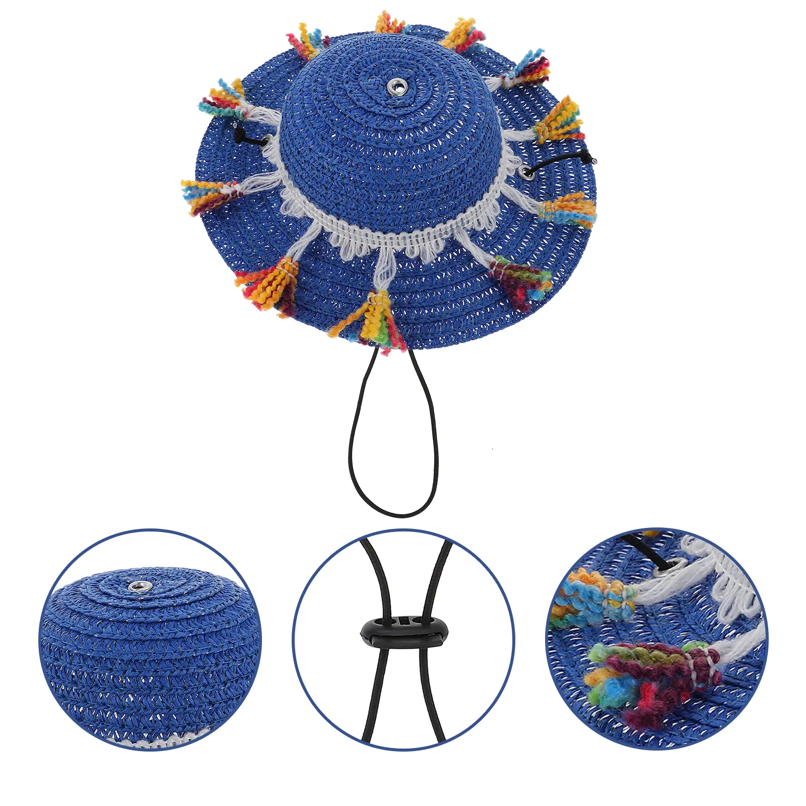 Tassel Straw Hat for Mini Small Dogs Cats Pet Mexican Sombrero Costume Cap Lightweight Dog Party Hat Decorative Straw Woven Pet