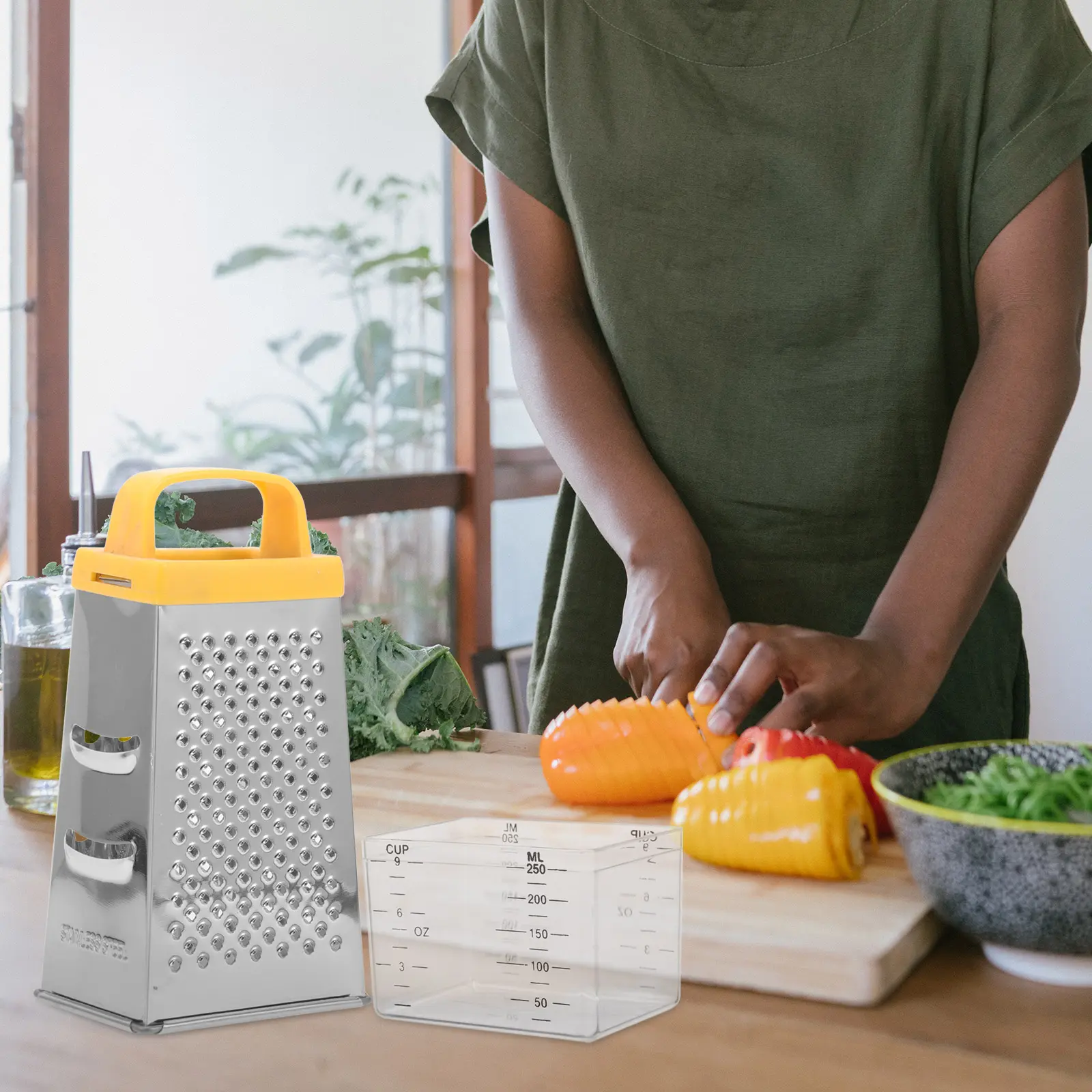 Cheese Grater Vegetable Slicer Stainless Steel Multi Function Shredder Non Slip Handle Kitchen Tool Fits Countertops