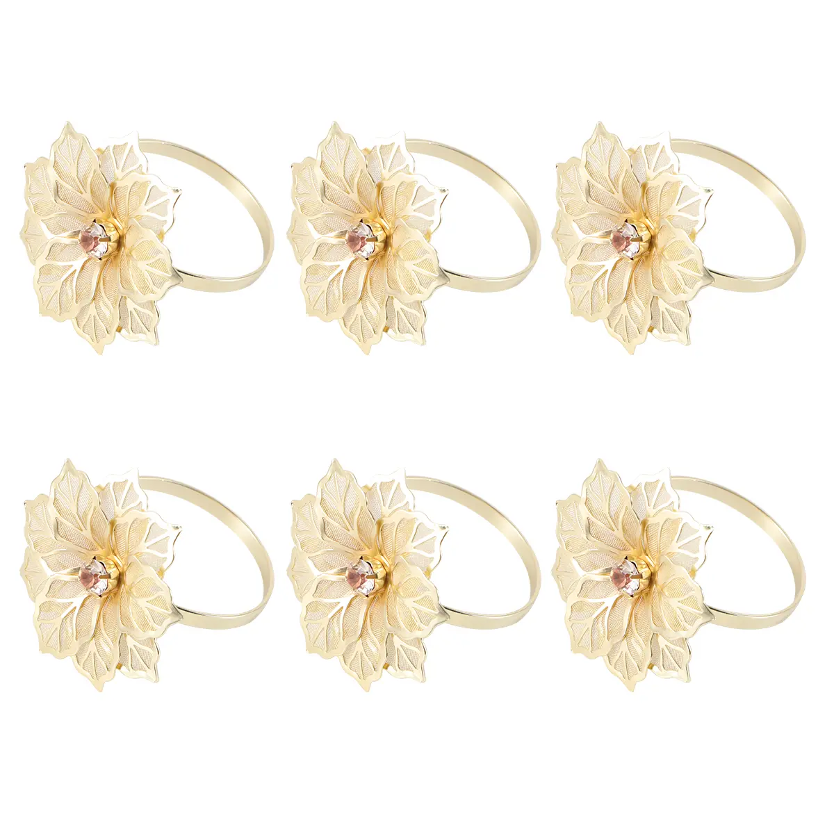 12 Pcs Ring Alloy Holder Elegant Flower Design Mouth Cloth Napkin Ring Mouth Cloth Table Decor Golden Simple Kitchen Barware