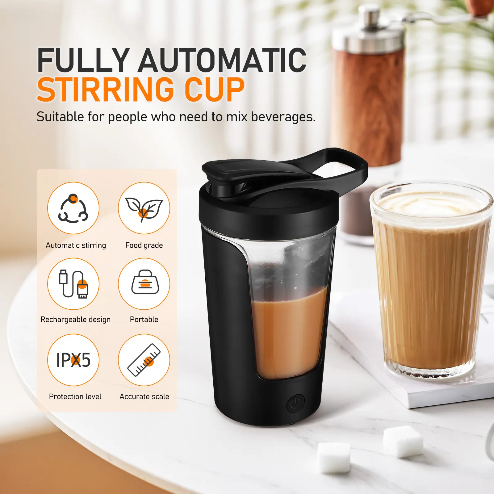 Cup Coffee Mug Electric Automatic Stirring Cups Holder Abs Stirrer