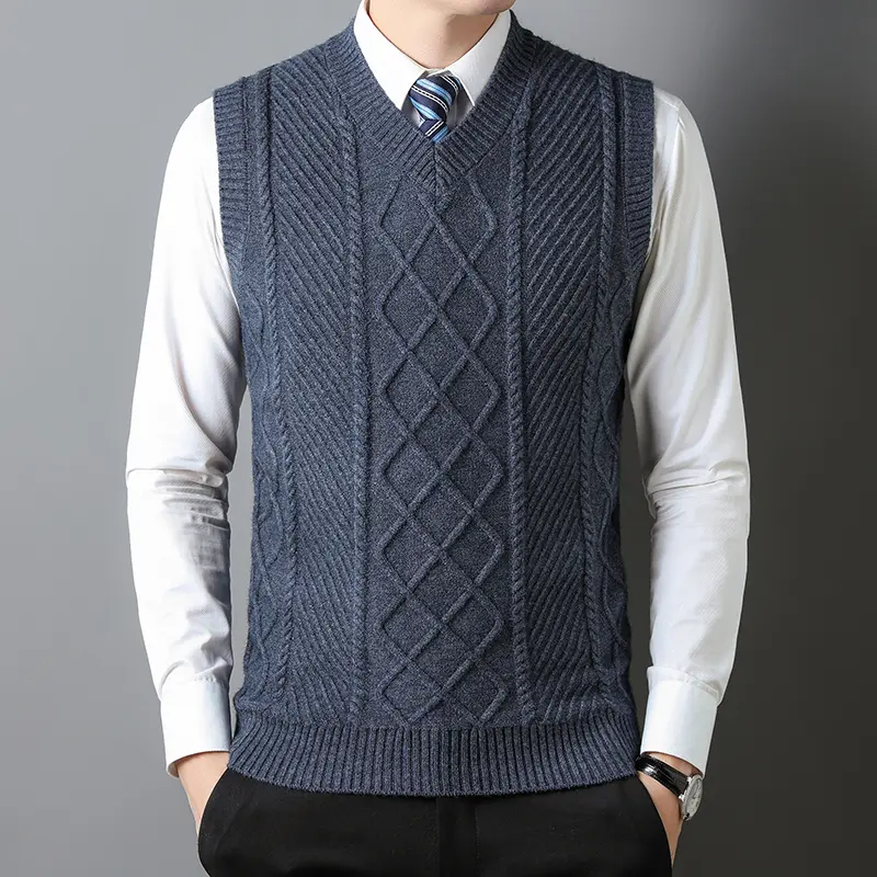 High quality luxury autumn and winter V-neck jacquard men's sleeveless vest knitted sweater vest fashionable casual camisole