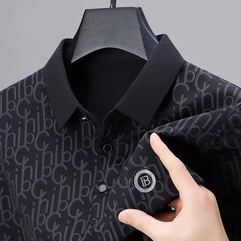 High end brand letter printed short sleeved T-shirt men's 2024summer new ice silk cool and breathable business casual POLO shirt