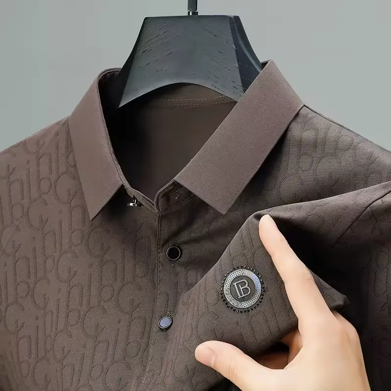 High end brand letter printed short sleeved T-shirt men's 2024summer new ice silk cool and breathable business casual POLO shirt