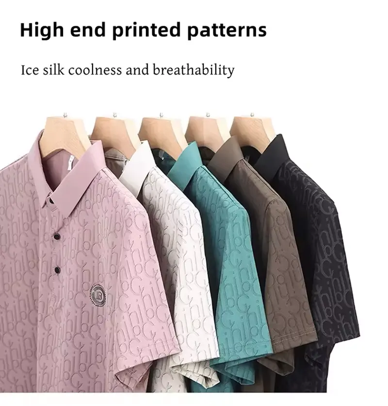 High end brand letter printed short sleeved T-shirt men's 2024summer new ice silk cool and breathable business casual POLO shirt
