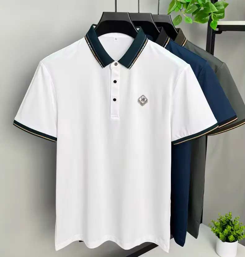 High quality brand short sleeved men's polo shirt summer fashion diamond print design breathable cotton top soft casual T-shirt