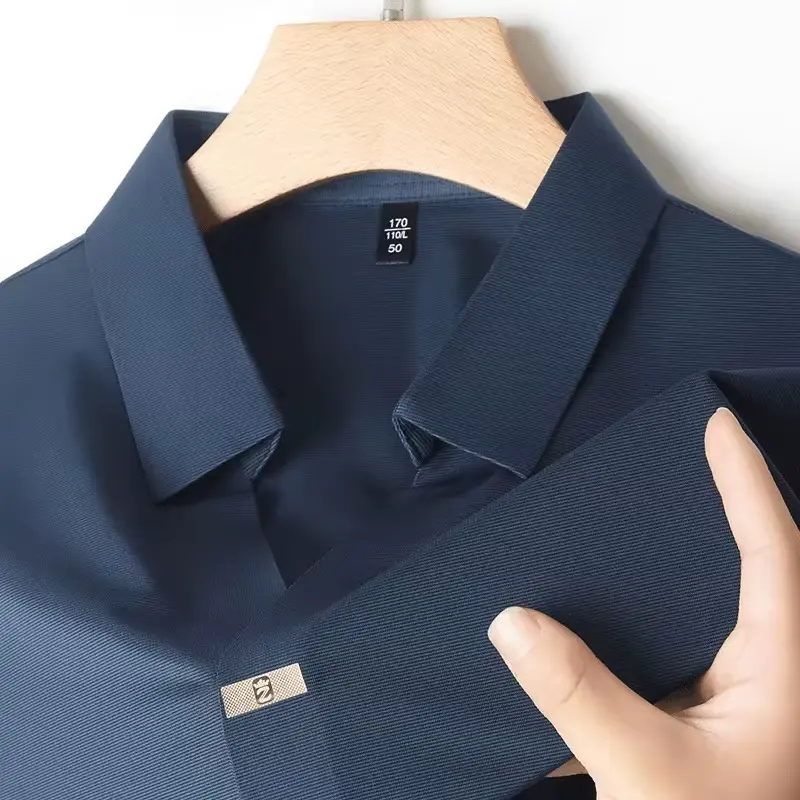 High quality short sleeve men's stand up collar polo shirt summer fashion casual printed design top breathable casual T-shirt