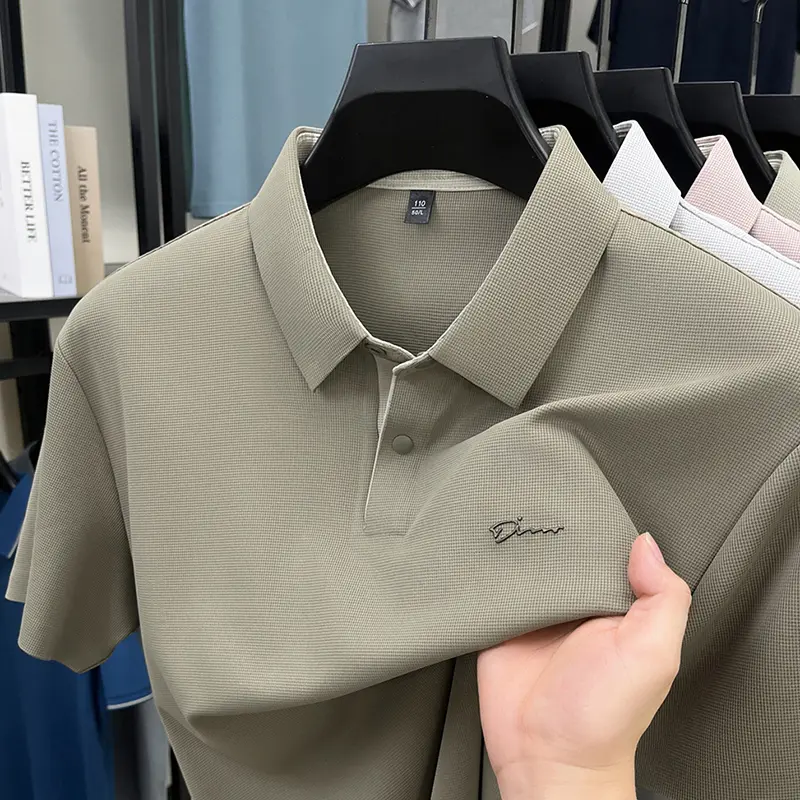 Fashion brand letter printing short sleeve polo shirt high-end ice silk breathable cool men lapel T-shirt new casual summer top