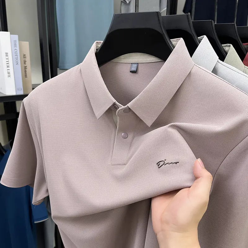 Fashion brand letter printing short sleeve polo shirt high-end ice silk breathable cool men lapel T-shirt new casual summer top