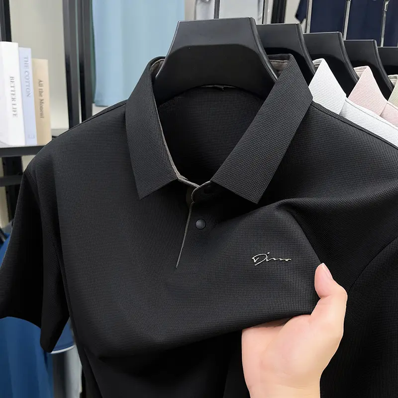 Fashion brand letter printing short sleeve polo shirt high-end ice silk breathable cool men lapel T-shirt new casual summer top
