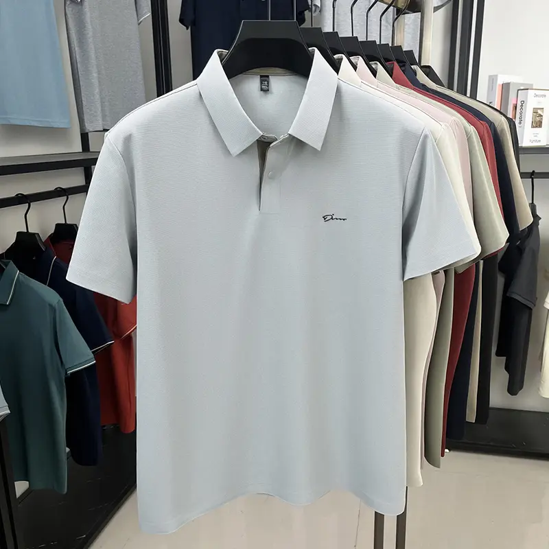 Fashion brand letter printing short sleeve polo shirt high-end ice silk breathable cool men lapel T-shirt new casual summer top