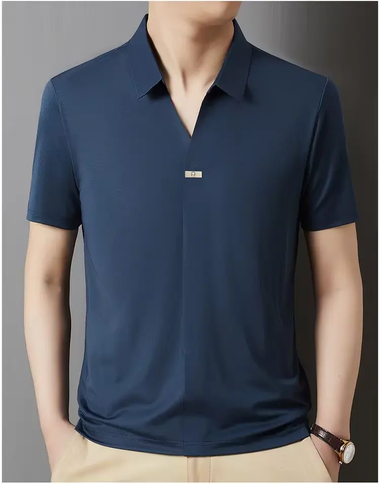 High quality short sleeve men's stand up collar polo shirt summer fashion casual printed design top breathable casual T-shirt