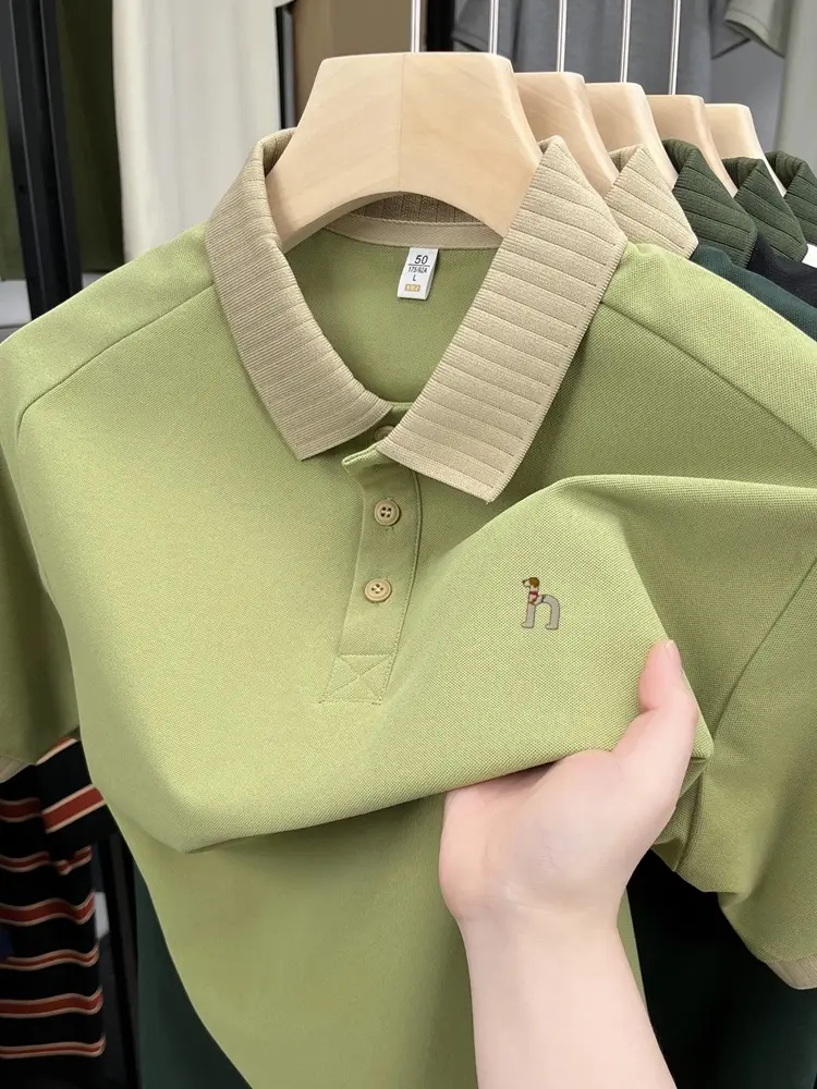 Fashion brand men's short sleeve polo shirt cute dog embroidery summer new comfort breathable trend color blocked lapel T-shirt