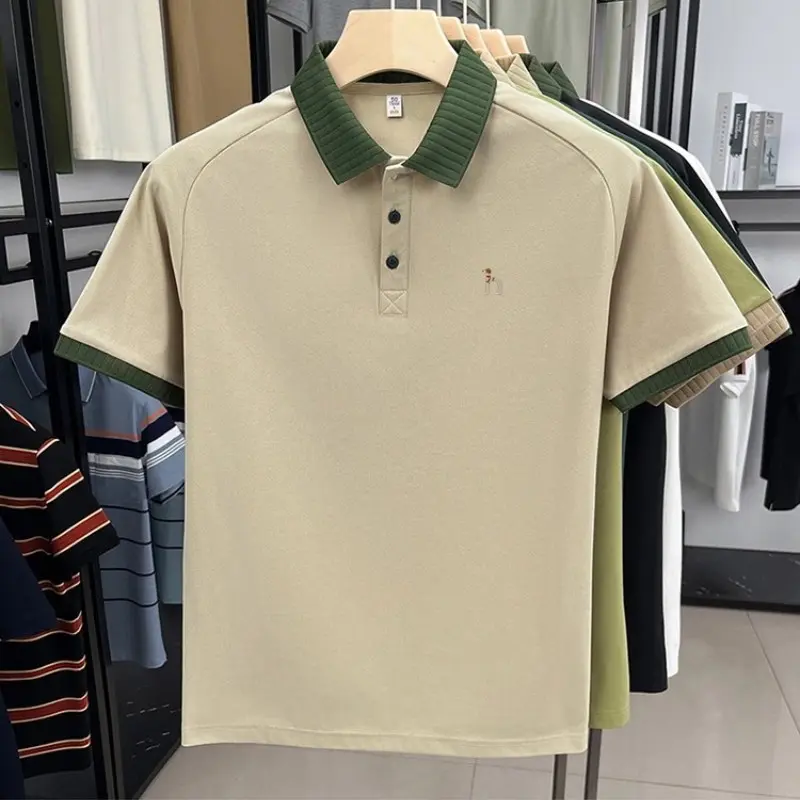 Fashion brand men's short sleeve polo shirt cute dog embroidery summer new comfort breathable trend color blocked lapel T-shirt