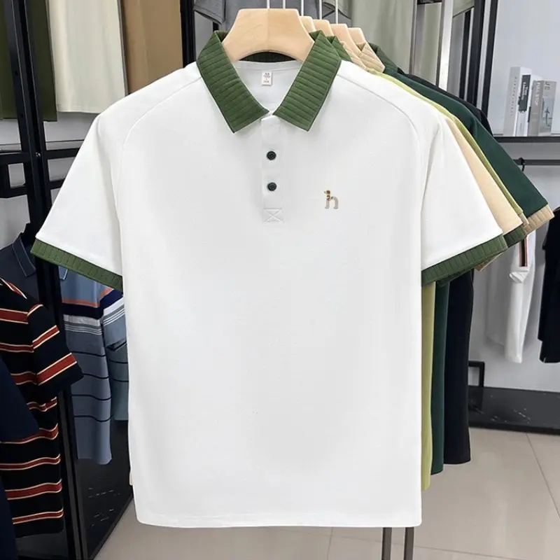 Fashion brand men's short sleeve polo shirt cute dog embroidery summer new comfort breathable trend color blocked lapel T-shirt