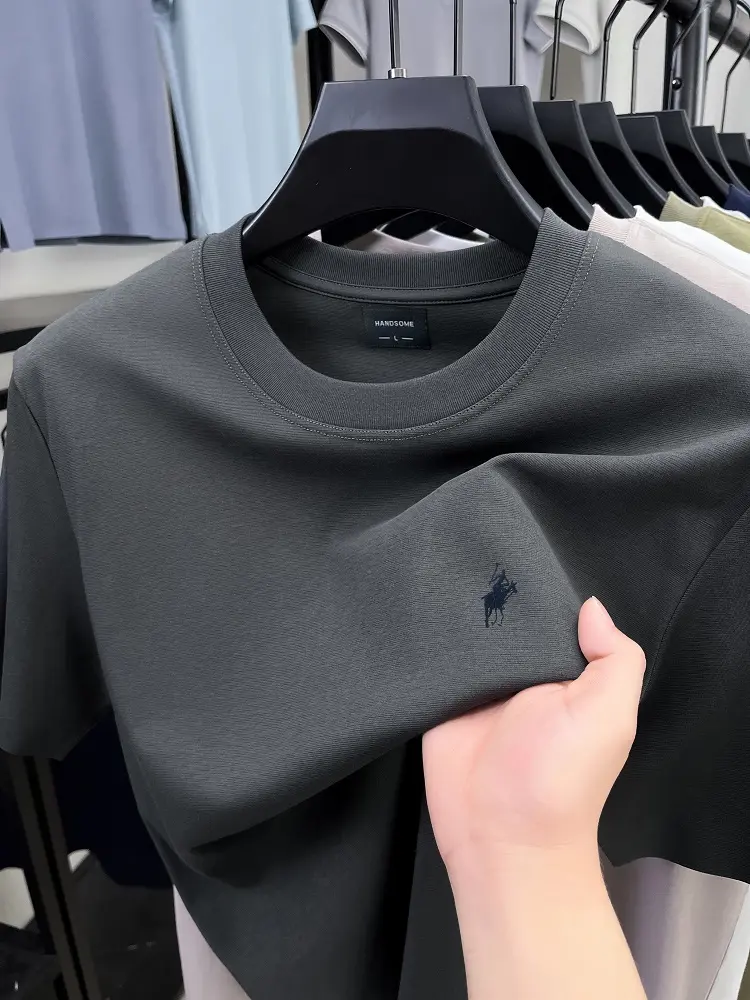High end brand short sleeve T-shirt men's 2025summer new Paul embroidery design casual ice silk cotton breathable round neck top