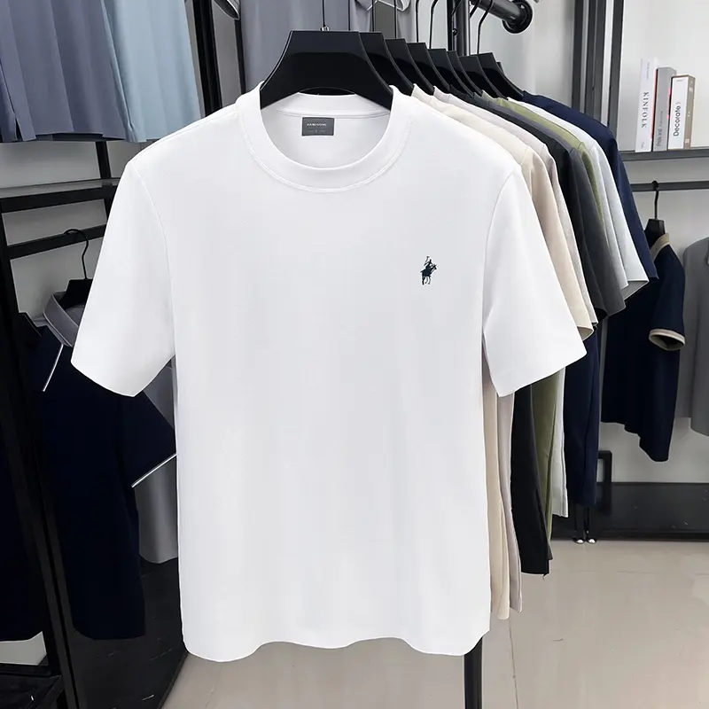 High end brand short sleeve T-shirt men's 2025summer new Paul embroidery design casual ice silk cotton breathable round neck top