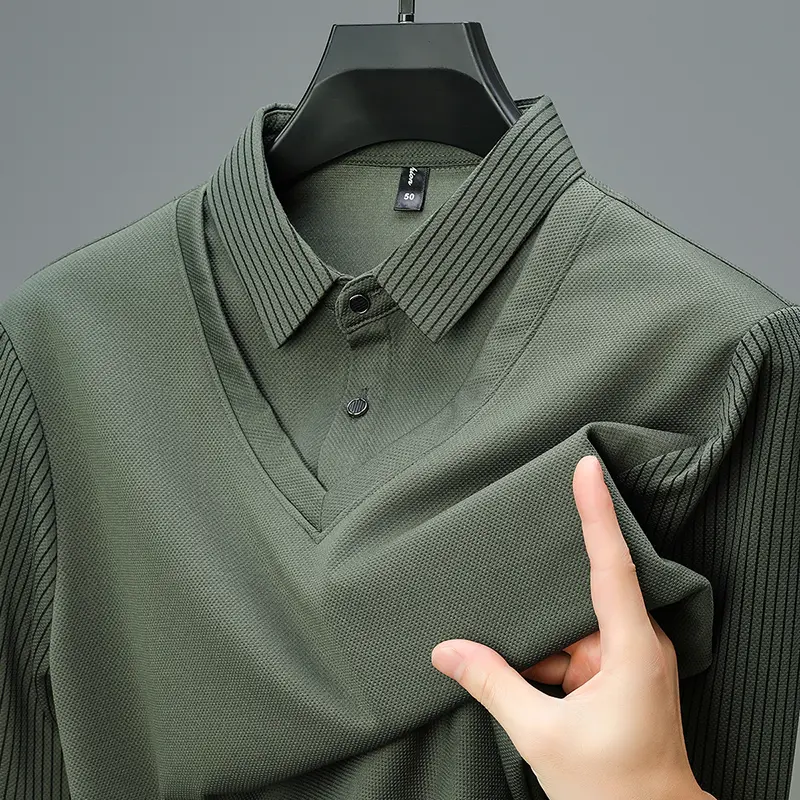 High end personalized shirt collar sweater men's autumn new fashion casual Korean version fake two piece long sleeved T-shirt