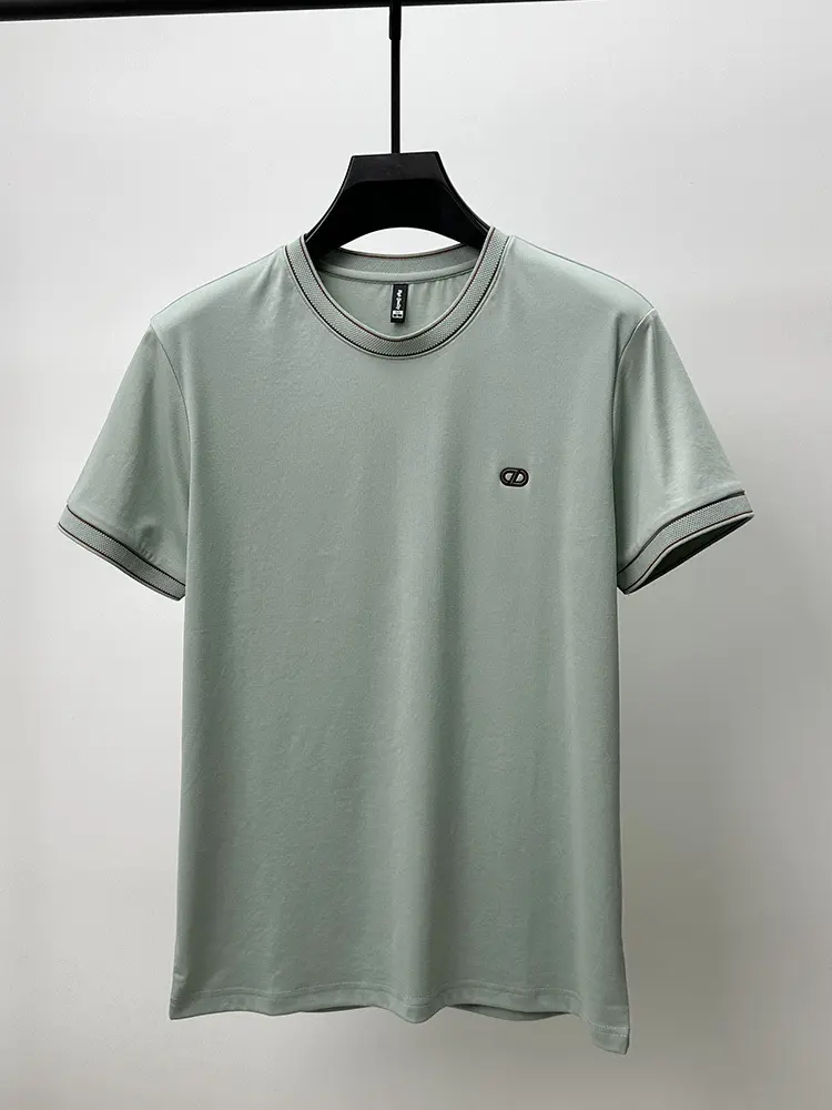 2024 Summer high-quality breathable cotton men's short sleeve T-shirt light luxury brand fashion embossed round neck casual top