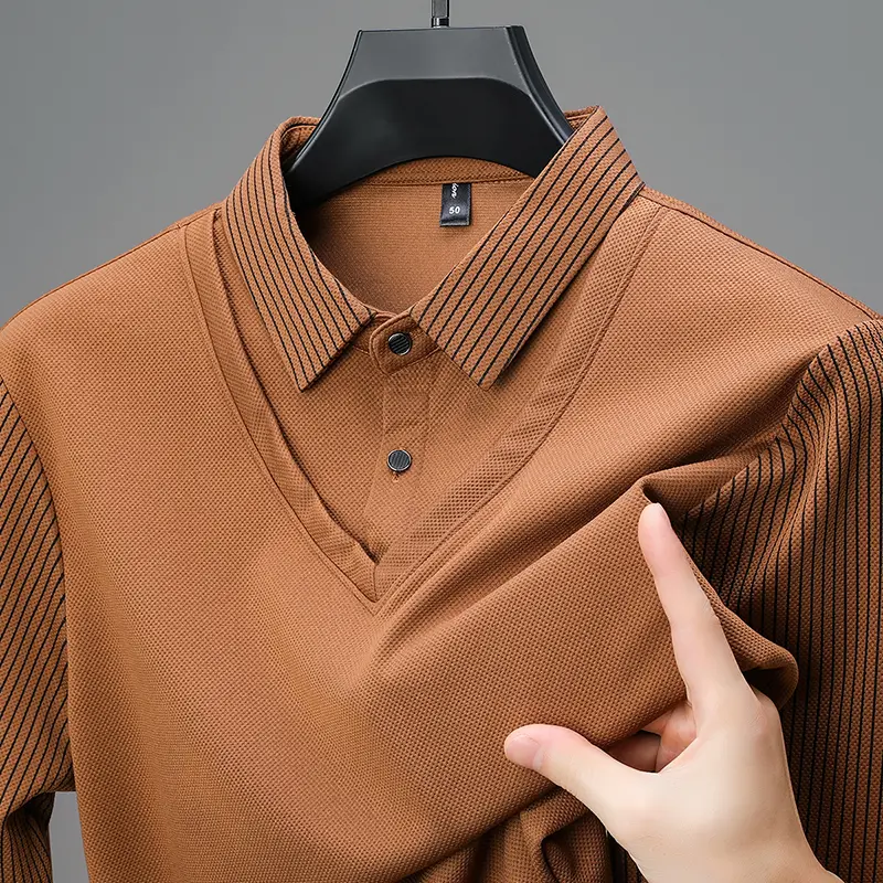 High end personalized shirt collar sweater men's autumn new fashion casual Korean version fake two piece long sleeved T-shirt