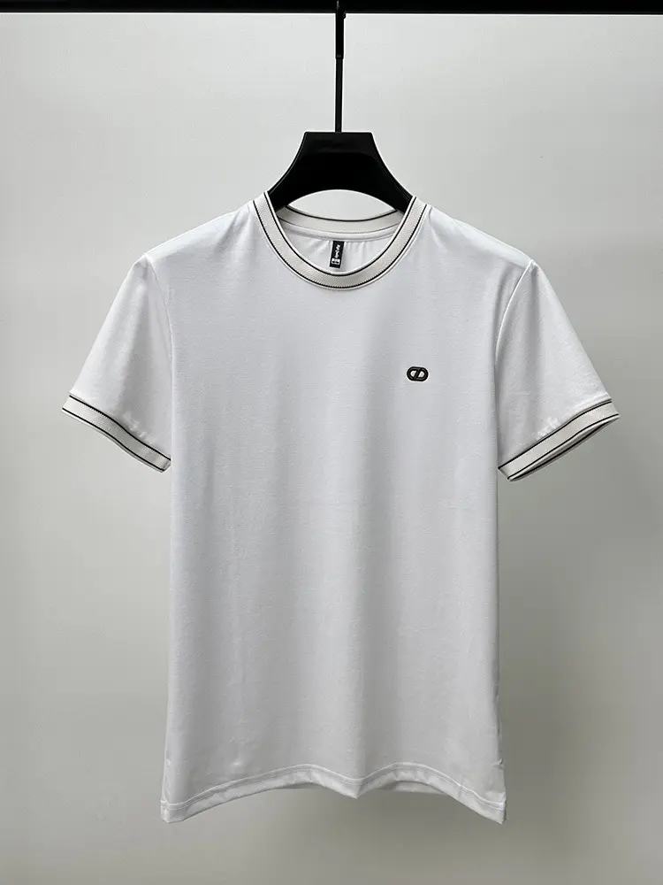2024 Summer high-quality breathable cotton men's short sleeve T-shirt light luxury brand fashion embossed round neck casual top