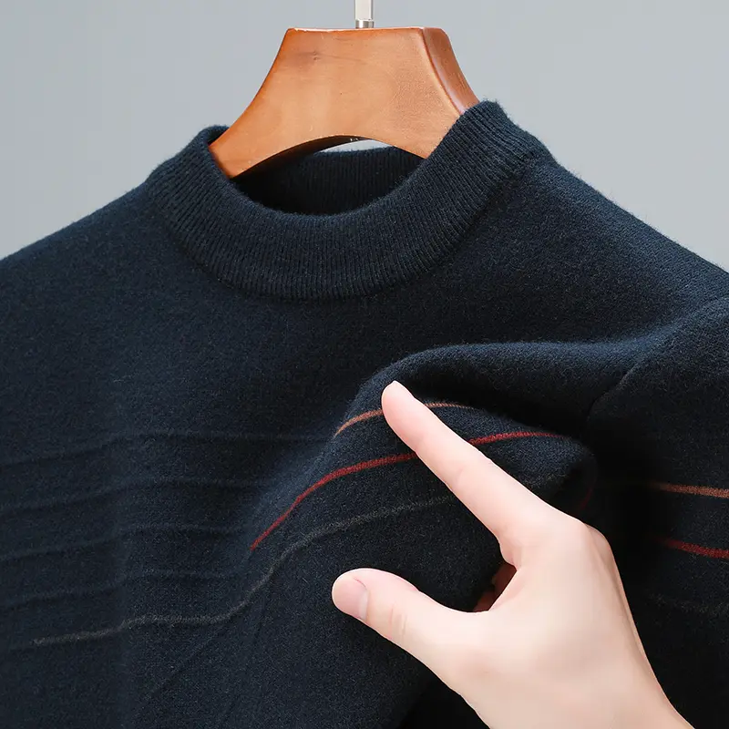 Advanced luxury fashion striped jacquard sweater men's round neck autumn and winter casual version warm thick knitted pullover