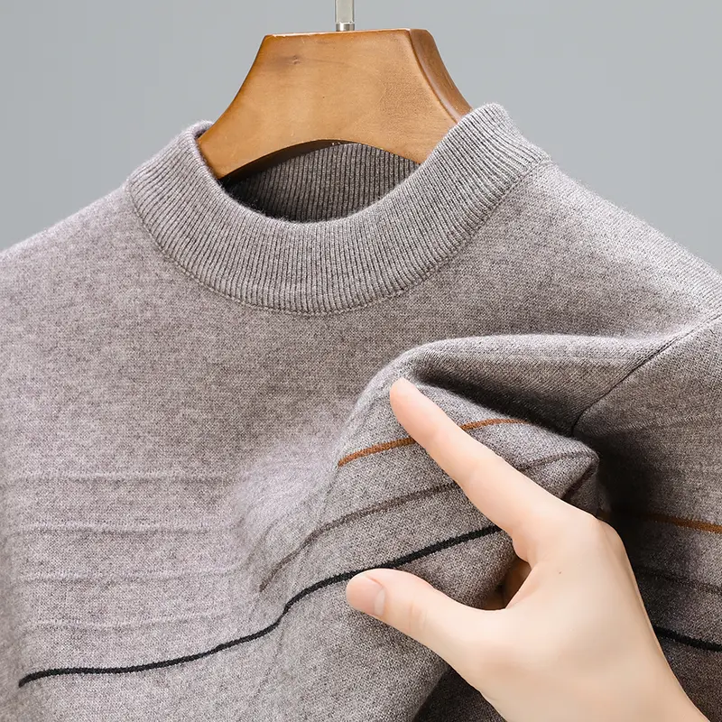 Advanced luxury fashion striped jacquard sweater men's round neck autumn and winter casual version warm thick knitted pullover