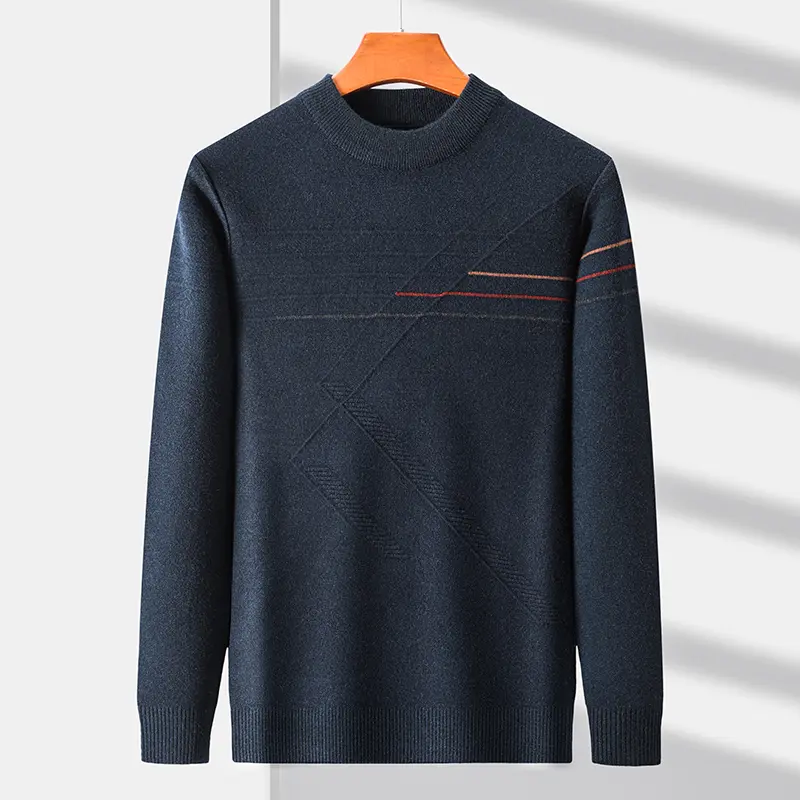 Advanced luxury fashion striped jacquard sweater men's round neck autumn and winter casual version warm thick knitted pullover