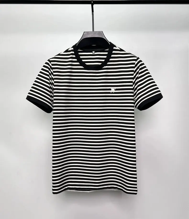High quality striped short sleeve T-shirt men luxur fashion brand exquisite pony embroidery breathable summer round neck top