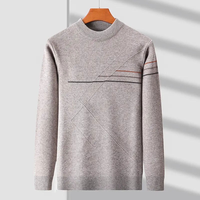 Advanced luxury fashion striped jacquard sweater men's round neck autumn and winter casual version warm thick knitted pullover